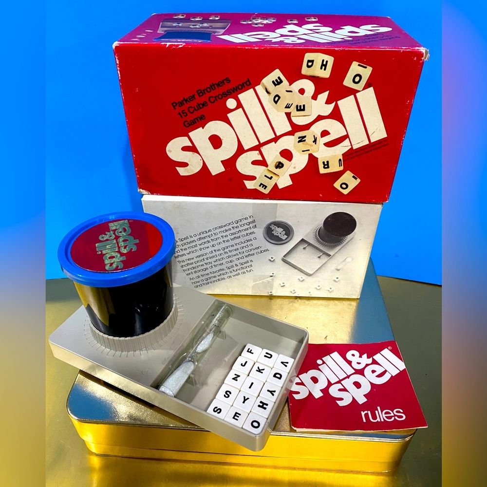VINTAGE 70’s GAME PARKER BROTHEZrS SPILL & SPELL 15 CUBE CROSSWORD GAME COMPLETE